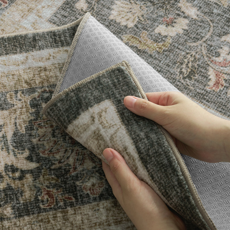 Tapis gris anthracite lavable antidérapant, Gris anthracite / brun, Rectangle 8' x 10'