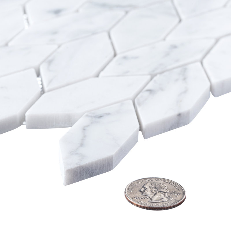 Channing 1-in. x 2.5-in. Elongated Hex Marble Look Polished Natural Stone Wall & Floor Mosaic Tile, Duv Elongated He