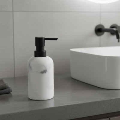 Marble Resin Soap Dispenser with Black Pump