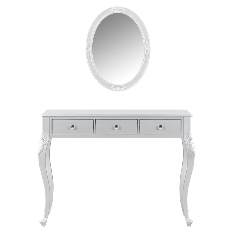 Luxury Makeup Vanity Desk With Oval Mirror, 3-Drawer Dressing Table For Jewelry Storage, Elegant Console Table For Entryway, Living Room & Bedroom, Stylish Home Decor,Silver