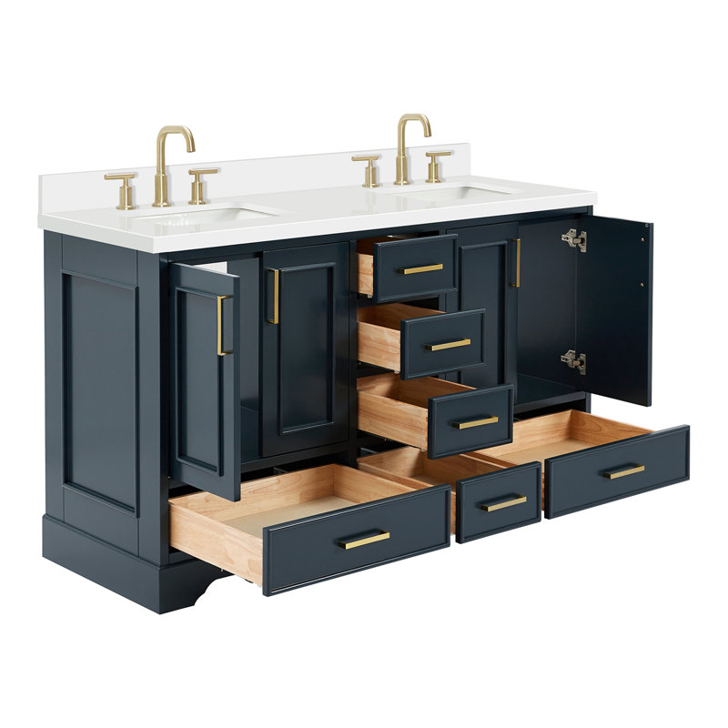 Meuble-lavabo double avec plateau Abshire 61, Bleu minuit