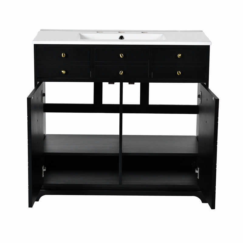 Meuble-lavabo 36 po avec lavabo en céramique, Noir