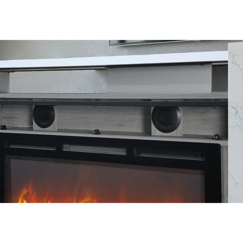 Meuble audio-vidéo 76 po avec foyer électrique et haut-parleur Bluetooth 76 po, meuble télé moderne pour salon