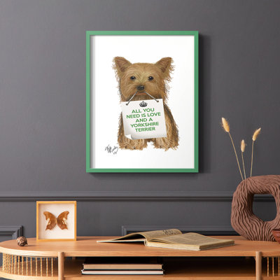 «Love and Yorkshire Terrier», reproduction encadrée - bois massif