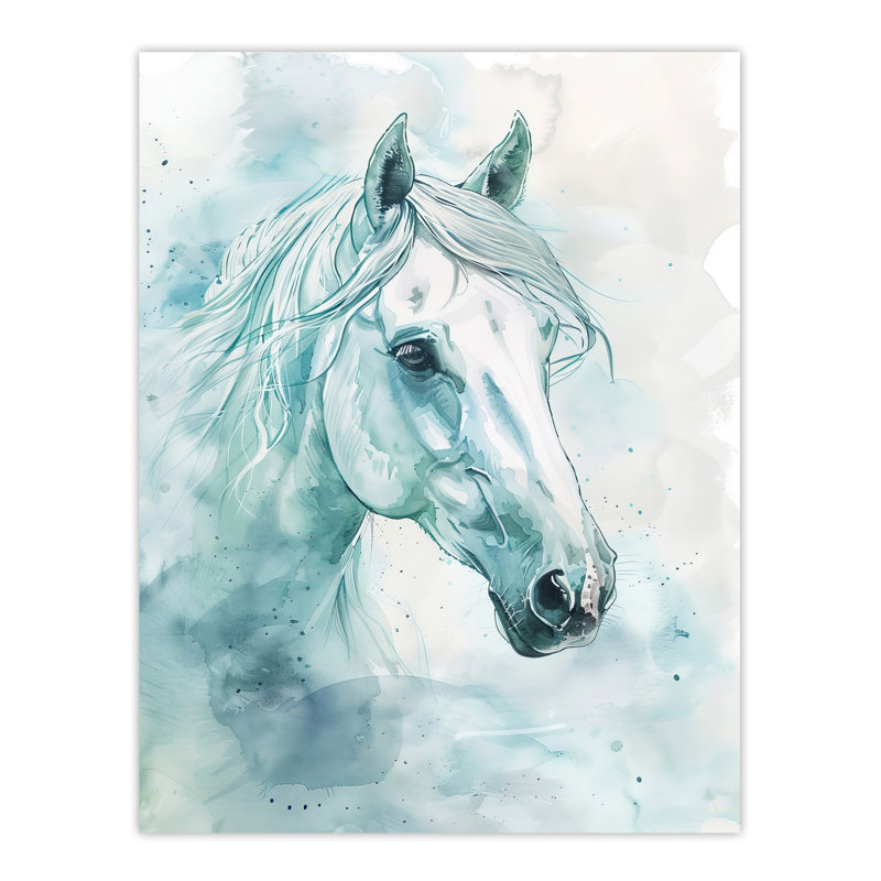Horse Portrait Light Blue Watercolour Wall Art Print