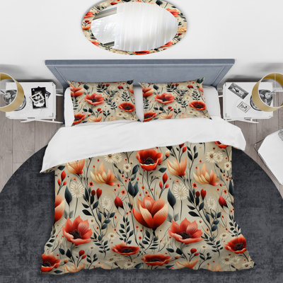 Mystic Red Garden Blooms Beauty I - Ensemble de housse de couette à motif floral