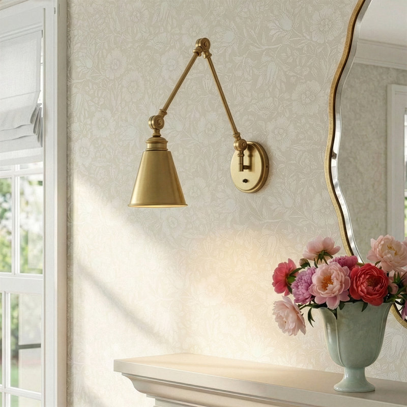 Beckham 1-Light Plug-In Swing Arm Sconce, Warm Brass
