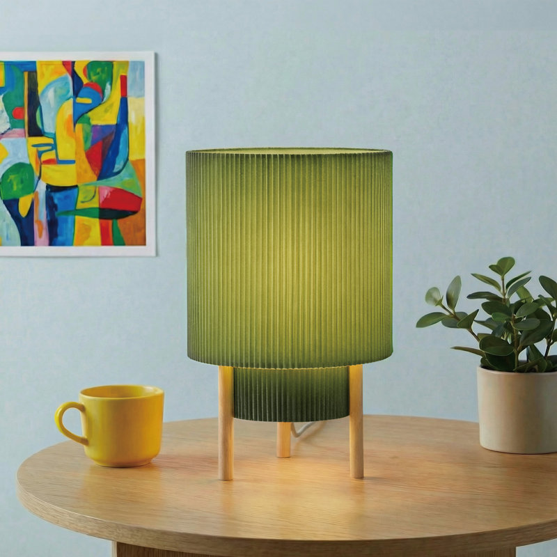 10” Japanese Style Double-Layer Fabric Table Lamp with Natural Wood Base, Dimmable & Adjustable Color Temperature, E12 Socket, Ul Listed