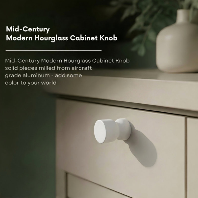 ROUS Harwdare Mid-Century Modern Hourglass Knob, Snow (White)