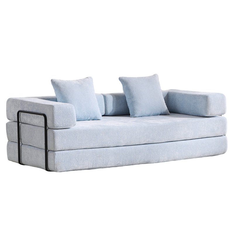 Canapé-lit convertible avec oreiller, dossier et accoudoirs, tissu chenille confortable pour le salon et la chambre à coucher