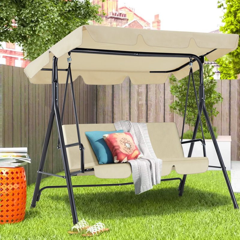 3 Person Porch Swing with Canopy, Cream