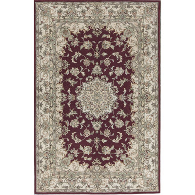 Wool Oriental Area Rug in Wine/Ivory