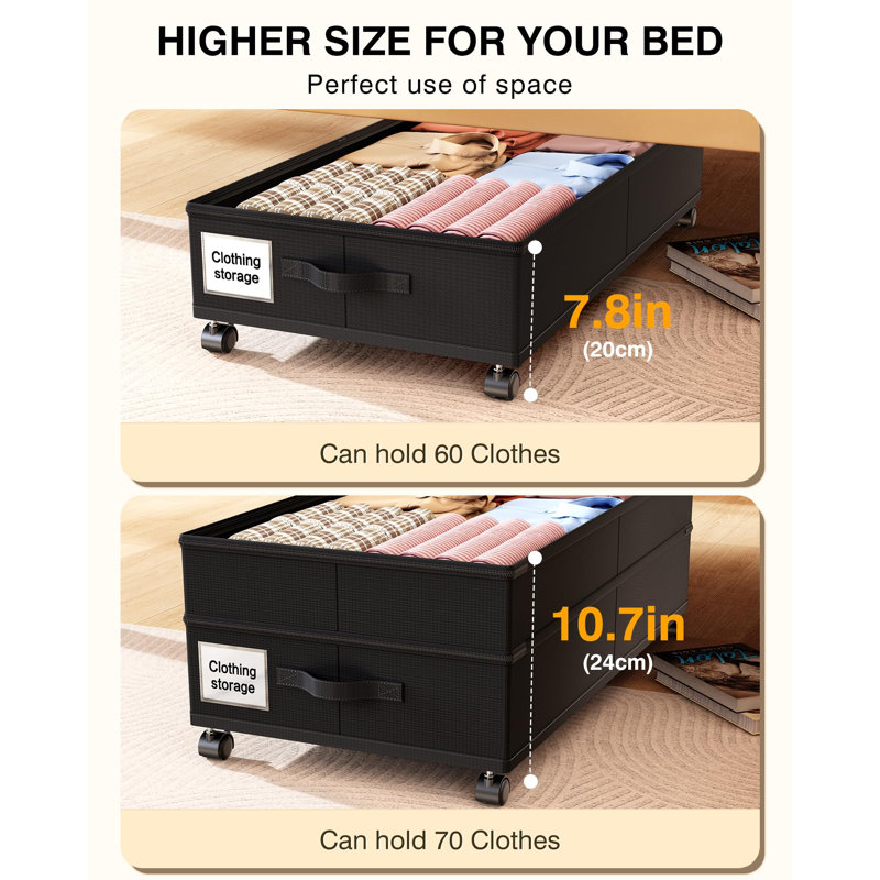 Under Bed Storage With Wheels,2Pack Underbed Shoe Storage Organizer,7.5-10.6 Inchtall Adjustable Storage For Underbed With Lids,65L Extra Large Capacity For Clothes, Blankets,Shoes