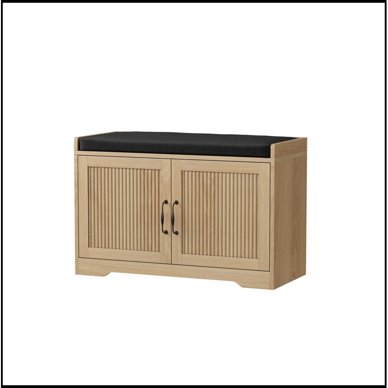 Banc rembourré avec rangement à double porte, Naturel