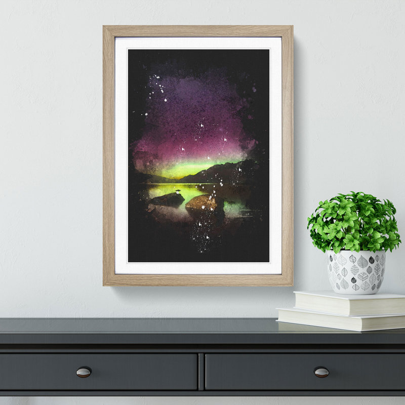 Aurora Australis Southern Lights - Print, 45cm H x 33cm W x 2cm D, Oak Single Picture Frame Wood