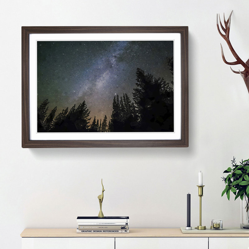 The Milky Way Above a Forest in Abstract - Picture Frame Graphic Art Print, 48cm H x 65cm W x 2cm D, Walnut Framed