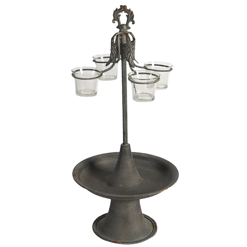 Fia Votive Candle Holder 4 Glass Cups, Black Metal Base With Finial Top