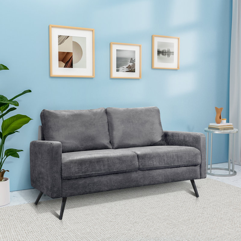 Cranford Square Arm Upholstered Sofa, Charcoal Microfiber, 33'' H x 57'' W x 31'' D