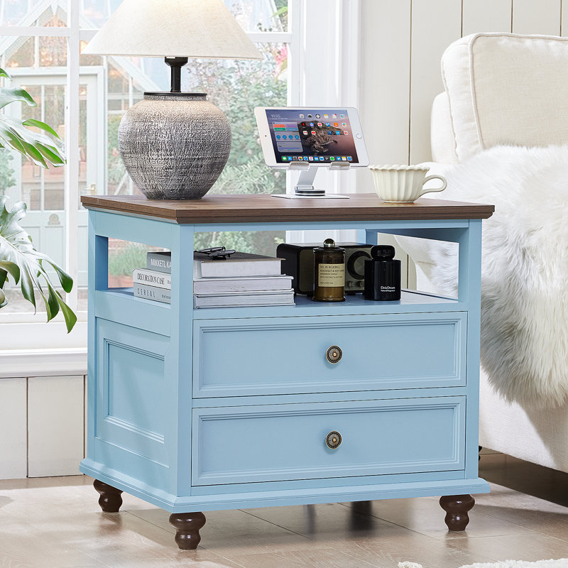Farmhouse Nightstand, 24" Wide End Table With 2 Drawers, Dresser For Bedroom, Bed Side Table Chest Of Drawers Cabinet,Wood Night Stand For Living Room, Closet