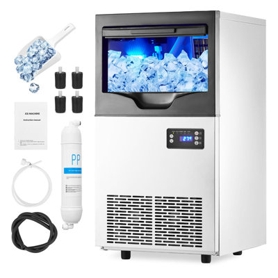 100 lbs/24H Undercounter Ice Maker – Freestanding, Stainless Steel, Self-Cleaning with LCD Control