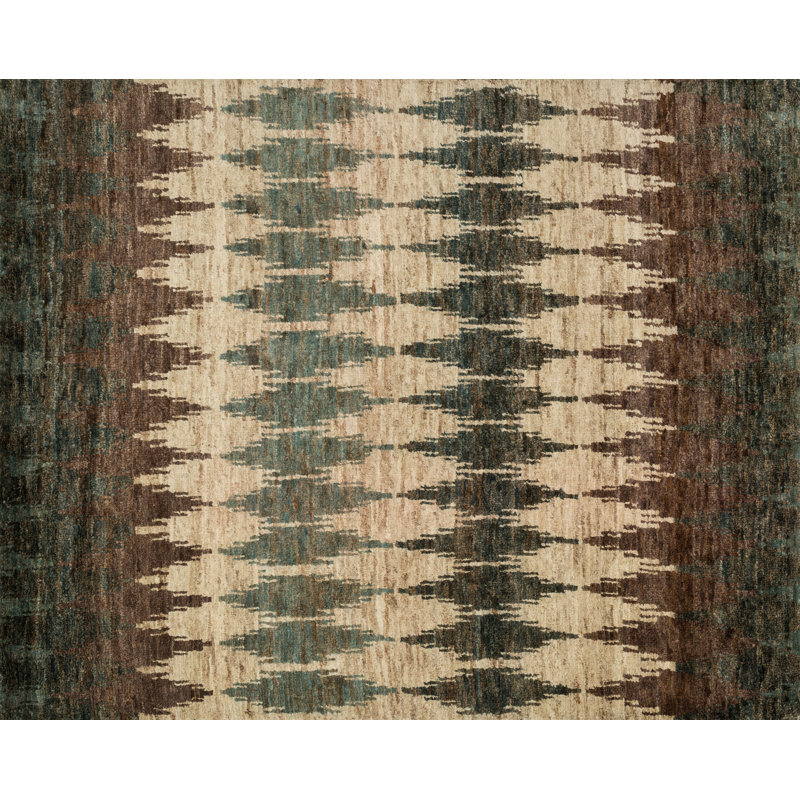 Tapis en jute de pin noué à la main à motif ikat Dalli, Rectangle 5 pi 6 po x 8 pi 6 po