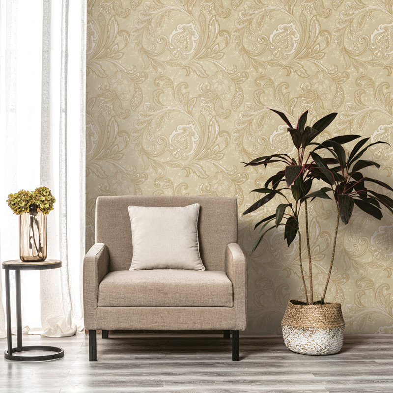 Elegance Collection Paisley Design Pearlescent Finish Wallpaper Roll, Bronze