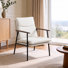 Fabric Upholstered Accent Armchair With Metal Frame And Wooden Armrests