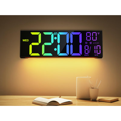 16.2"" Large Digital Wall Clock With Bluetooth Sync, Alarm, Big LED, 8 RGB Color, Auto DST, Temperature For Living Room Bedroom Desk Mount, Xmas, Birth -  Ivy Bronx, 9E86E28CA80548CC895B578FD3CB35A1