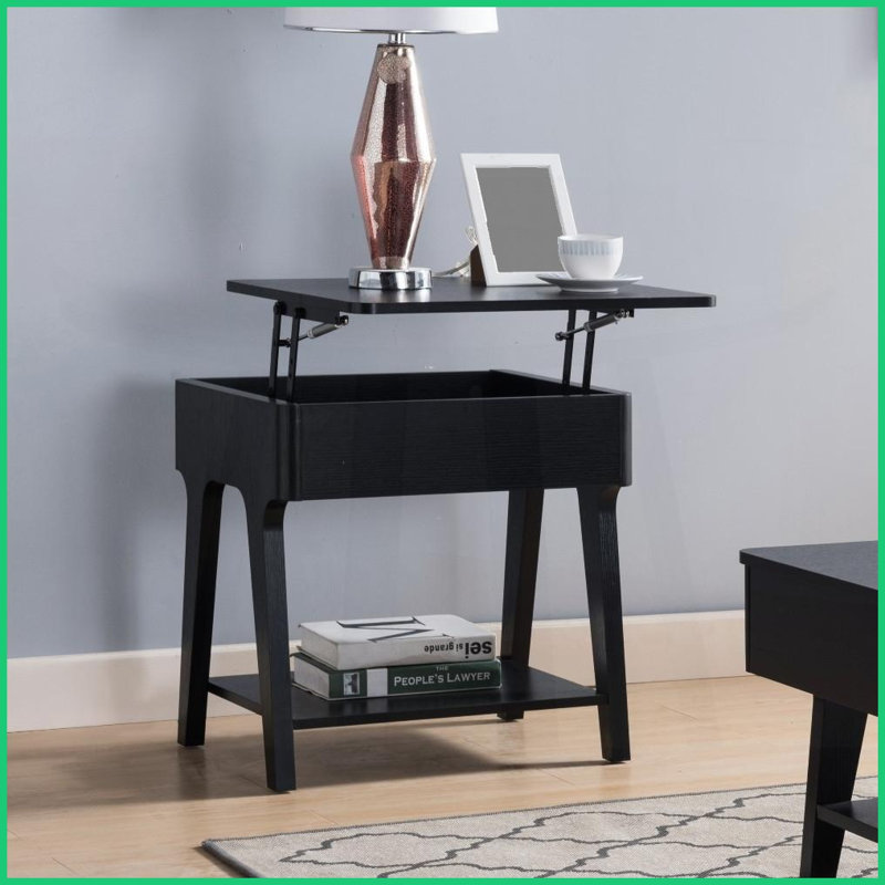 Table basse noire avec plateau relevable Rangement caché - peu encombrant pour le canapé du salon