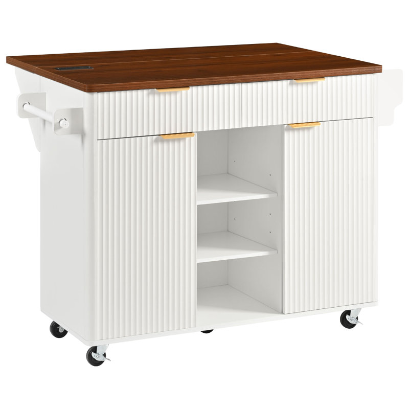52" Fluted Kitchen Island With Drop Leaf