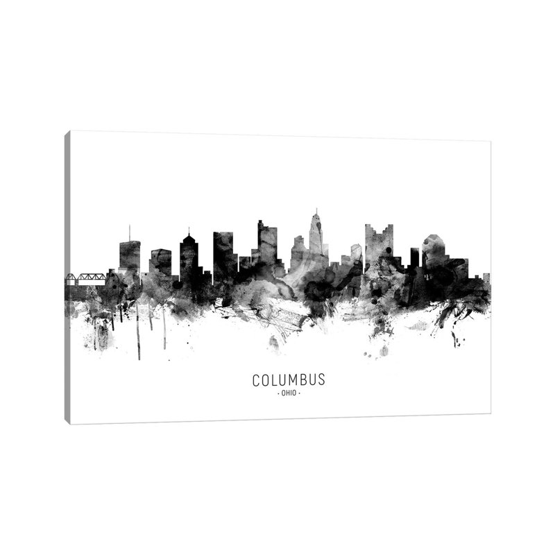 Columbus Ohio Skyline Name Bw by Michael Tompsett - 1 Piece Wrapped Canvas Wall Art, 152.5 cm H x 101.5 cm W