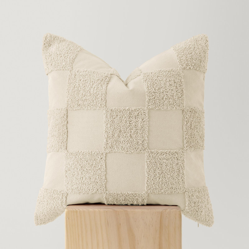 Double Stitch 100% Cotton Throw Pillow Covers - Checkered Tufted Boho Decorative Pillow Covers 20x20, Square Cushion Case, Modern Home Decor for Couch, Sofa, Living Room