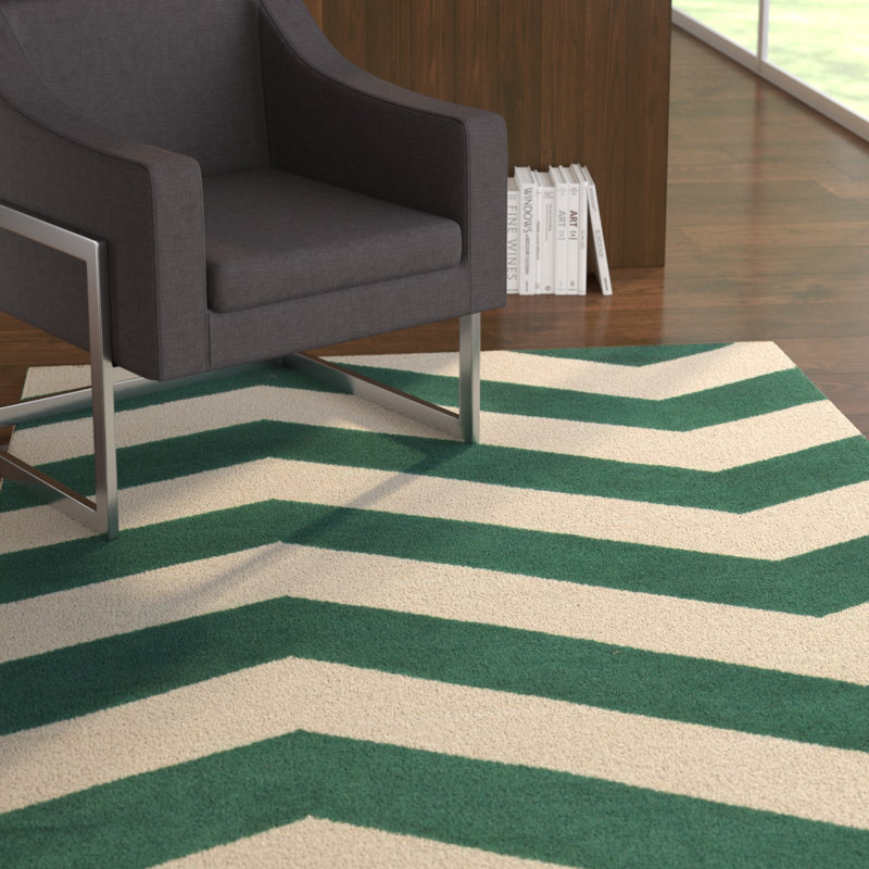 Tapis vert / beige en laine tissé à la main Asencio, Rectangle 3 pi 6 po x 5 pi 6 po