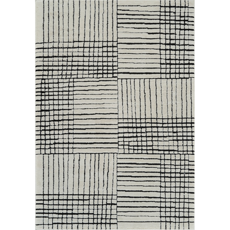 Tapis d'intérieur crème abstrait à motif de branches Tapis Alinda, Rectangle 6 pi 8 po x 9 pi 7 po
