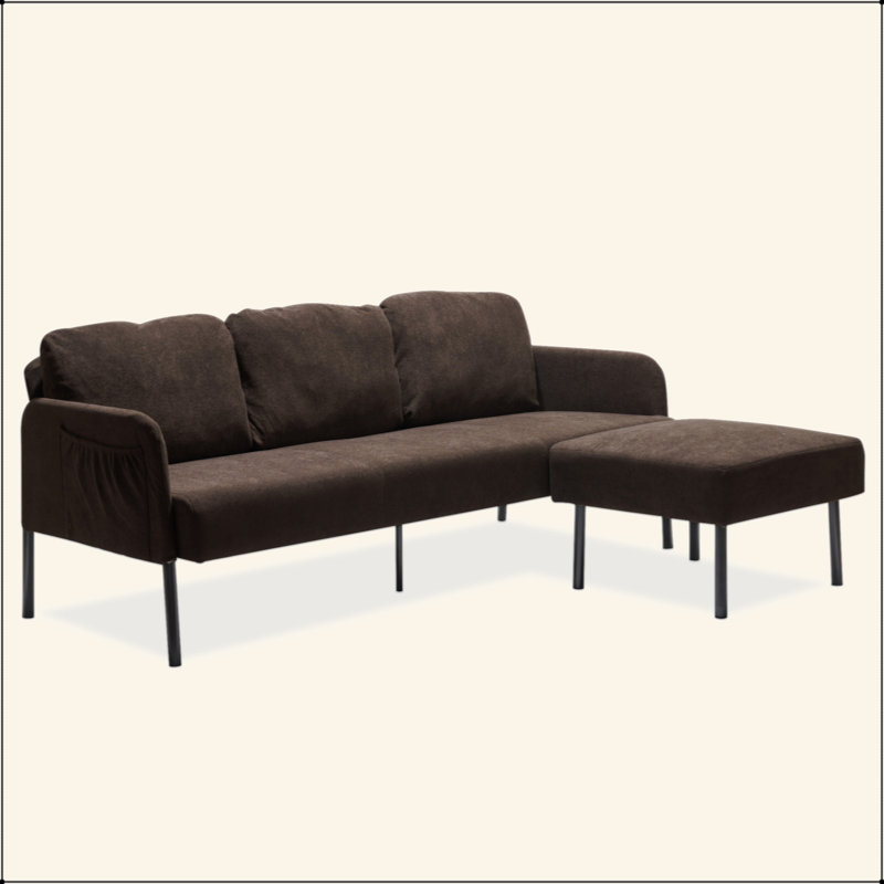 Canapé 3 places en L en polyester avec repose-pieds, canapé rembourré moderne, petits canapés confortables pour les petits espaces: salon, chambre à coucher, bureau, appartement