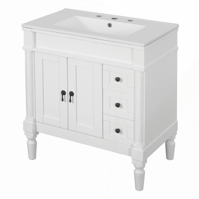 30-Inch Modern Bathroom Vanity with Solid Wood Frame, MDF, Ceramic Sink, and Ample Storage for Elegant and Functional Design