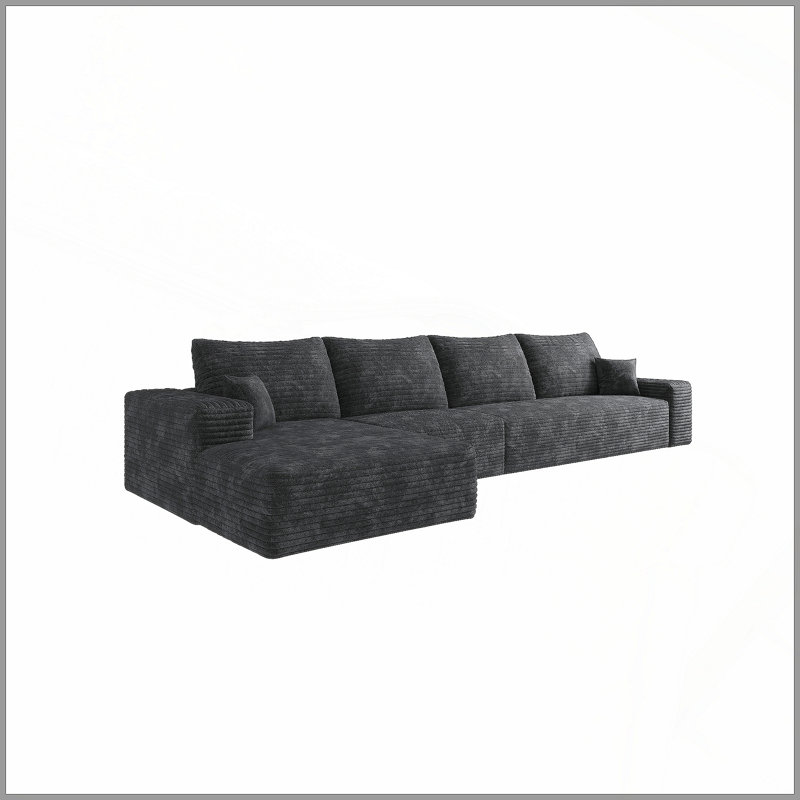 Canapé modulaire en forme de L de 135 po avec méridienne en forme de L, canapé modulaire moderne avec assise profonde, fauteuils rembourrés pour la chambre à coucher du salon, aucun assemblage requis, noir (tissu en velours côtelé moelleux)