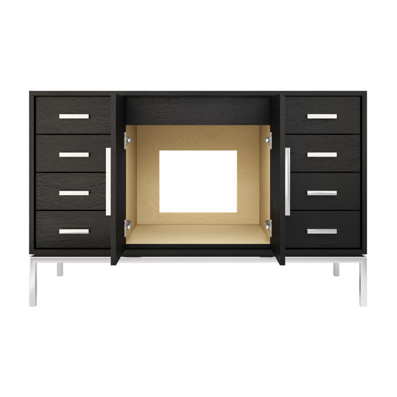 Rift White Oak Single Extra Wide Bath Vanity, 54", Classic Black, Polished Chrome