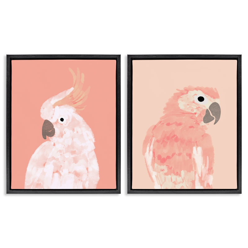 «Peach Cockatoo Parrot Profile», ensemble de 2 toiles flottantes encadrées par Chen Alyesh, Cadre flottant noir de jais