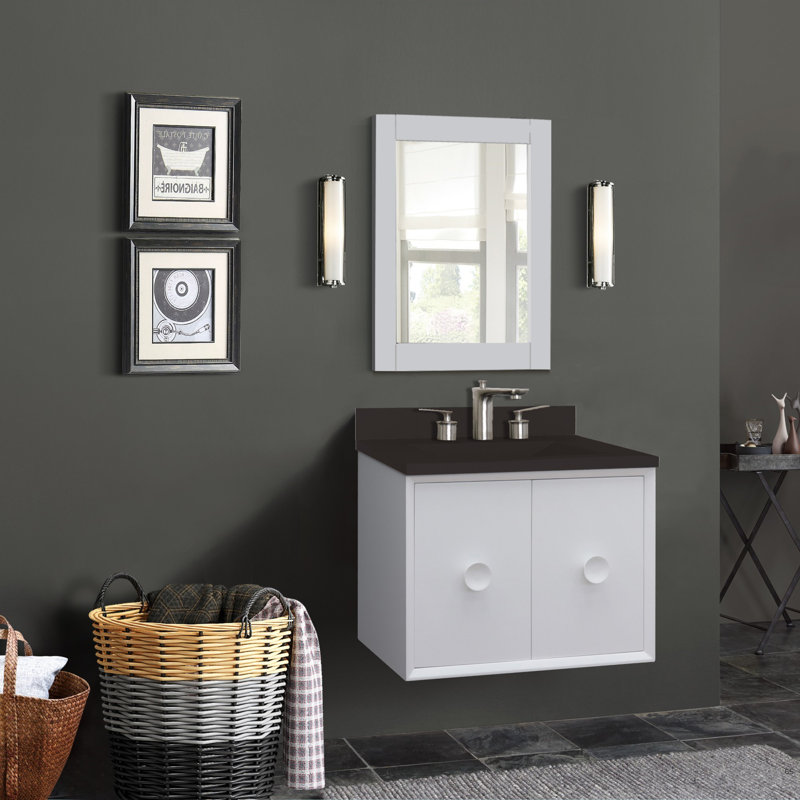 Ensemble de meuble-lavabo mural simple 31 po Crumley, Blanc, Noir