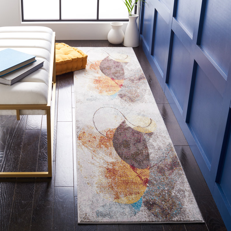 Papillon Abstract Gray/Brown/Teal Area Rug, Runner 2' x 8'