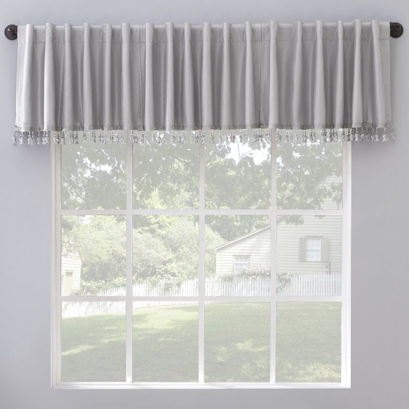 Chrome Gray Faux Silk Blackout Valance with Beaded Tassels