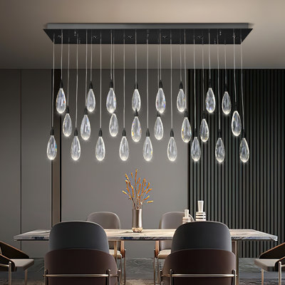 Naleya 31-Lights Dimmable Rectangle Ranidrop LED Crystal Kitchen Island Chandelier