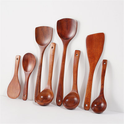 8PCS Wooden Utensils Set For Non-Stick Cookware - Spatula, Spoon, And Ladle From Camphor Wood For Cooking