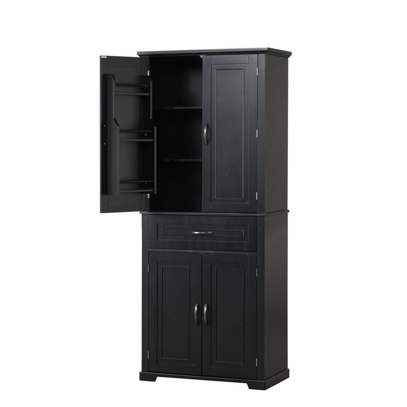 Black Storage Cabinet For Bathroom - , Adjustable Shelf In One Shelf, Construction, Black