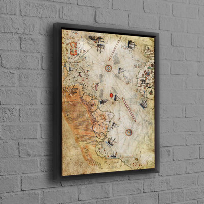 Carte du monde d'inspiration antique sur toile de coton robuste conçue avec un style affiche rétro unique pour ajouter de l'élégance à votre intérieur