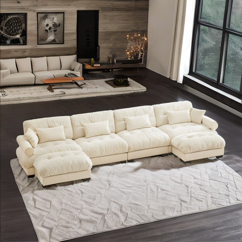 Canapé modulaire en U, Velours crème