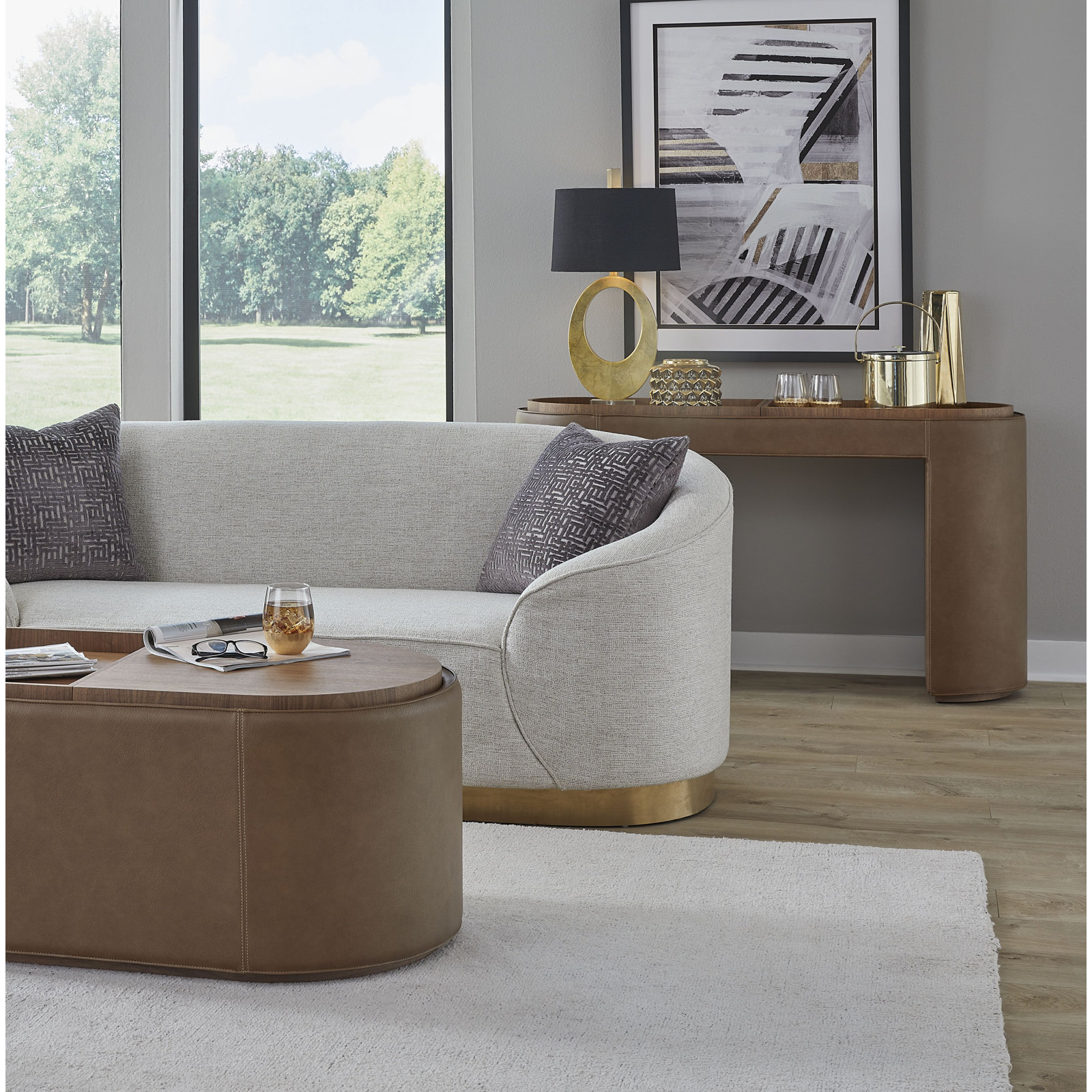 Yeal Leather Upholstered Storage Console Table With Wooden Tray Top