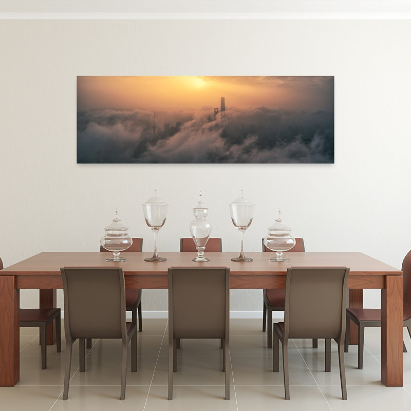 «Golden City Above Clouds Dramatic Dreamy Peaceful City Sunrise», art mural, H 60 po x l 20 po