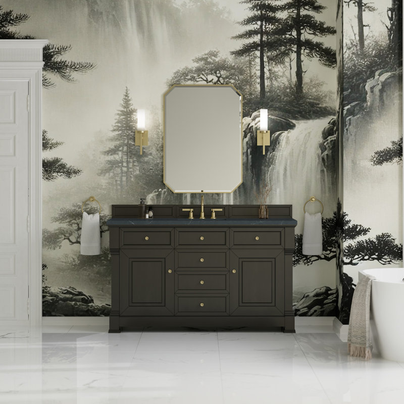 Brookfield Single Vanity, Widespread, Charcoal Soapstone, Black Onyx